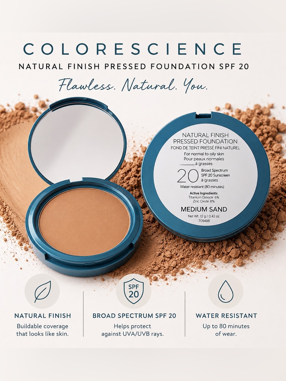 NEW Colorescience Medium Sand Pressed Mineral Foundation SPF 20 12g
